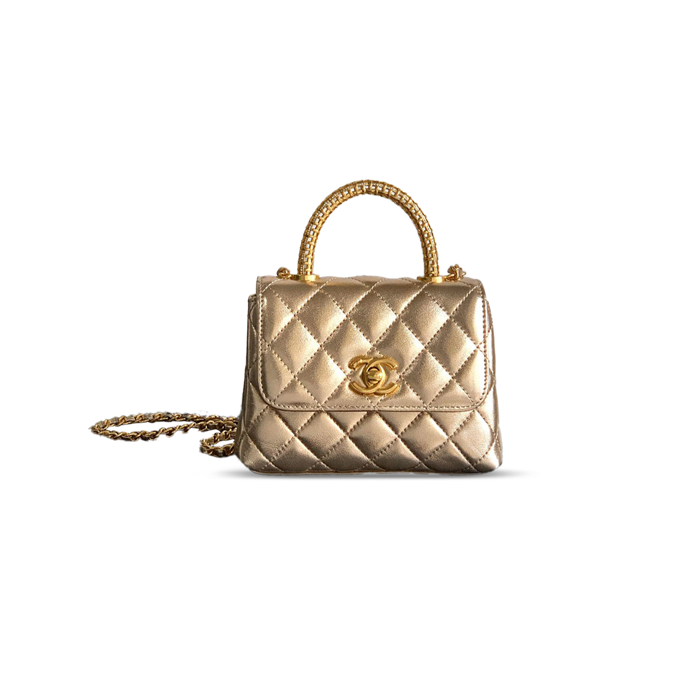 Ch*el 25a calfskin quilted top handle flap bag 103720 (14*11.5*5.5cm)